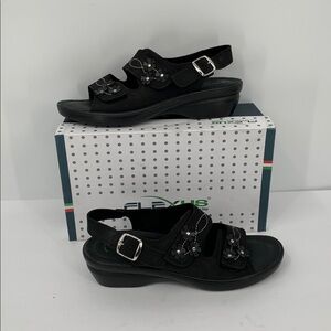 Flexus Spring Step Ceri comfort sandal wedge black leather Italy shoe new 39 8.5